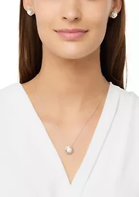 Pearl Stud Earrings and Pendant Necklace with 20" Forzanite Chain Set in Sterling Silver and 14K Yellow Gold