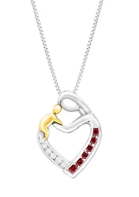Lab Grown Diamond and Ruby Pendant with 18" Box Chain in Sterling Silver and 14K Yellow Gold