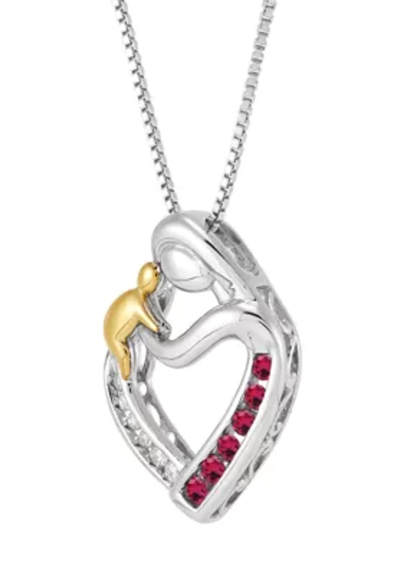 Lab Grown Diamond and Ruby Pendant with 18" Box Chain in Sterling Silver and 14K Yellow Gold