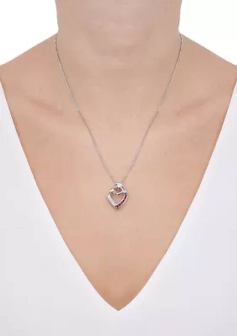 Lab Grown Diamond and Ruby Pendant with 18" Box Chain in Sterling Silver and 14K Yellow Gold