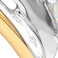 Lab Created Created Opal and Created White Sapphire Heart Pendant with 18" Box Chain Sterling Silver and 10K Yellow Gold