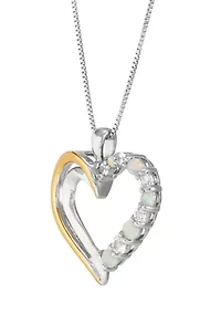 Lab Created Created Opal and Created White Sapphire Heart Pendant with 18" Box Chain Sterling Silver and 10K Yellow Gold