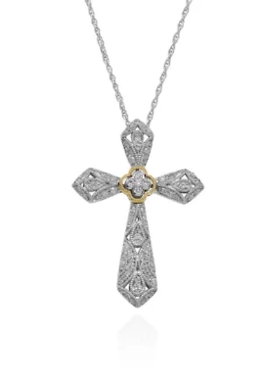 0.19 ct. t.w. Diamond Cross Pendant in Sterling Silver & 10K Yellow Gold