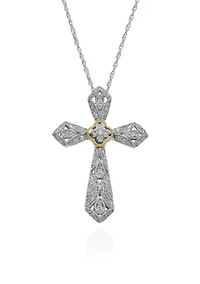 0.19 ct. t.w. Diamond Cross Pendant in Sterling Silver & 10K Yellow Gold