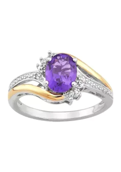 1/10 ct. t.w. Diamond and Amethyst Ring in Sterling Silver and 10K Yellow Gold