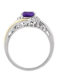 1/10 ct. t.w. Diamond and Amethyst Ring in Sterling Silver and 10K Yellow Gold