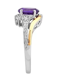 1/10 ct. t.w. Diamond and Amethyst Ring in Sterling Silver and 10K Yellow Gold