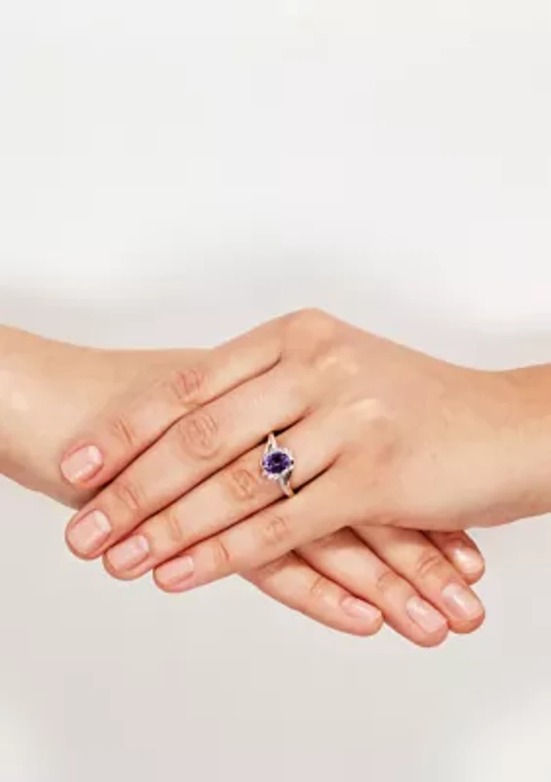 1/10 ct. t.w. Diamond and Amethyst Ring in Sterling Silver and 10K Yellow Gold