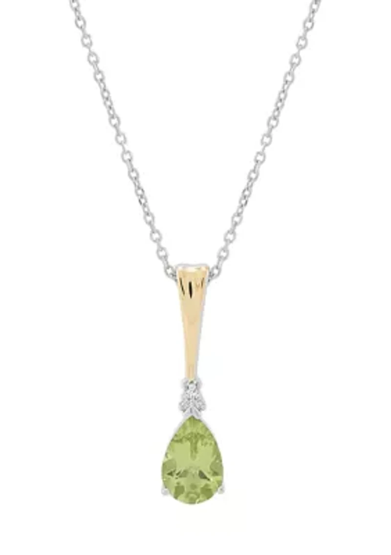 Diamond Accent and Peridot Pendant with 18" Cable Chain  in Sterling Silver