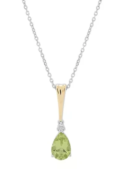 Diamond Accent and Peridot Pendant with 18" Cable Chain  in Sterling Silver