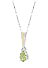 Diamond Accent and Peridot Pendant with 18" Cable Chain  in Sterling Silver