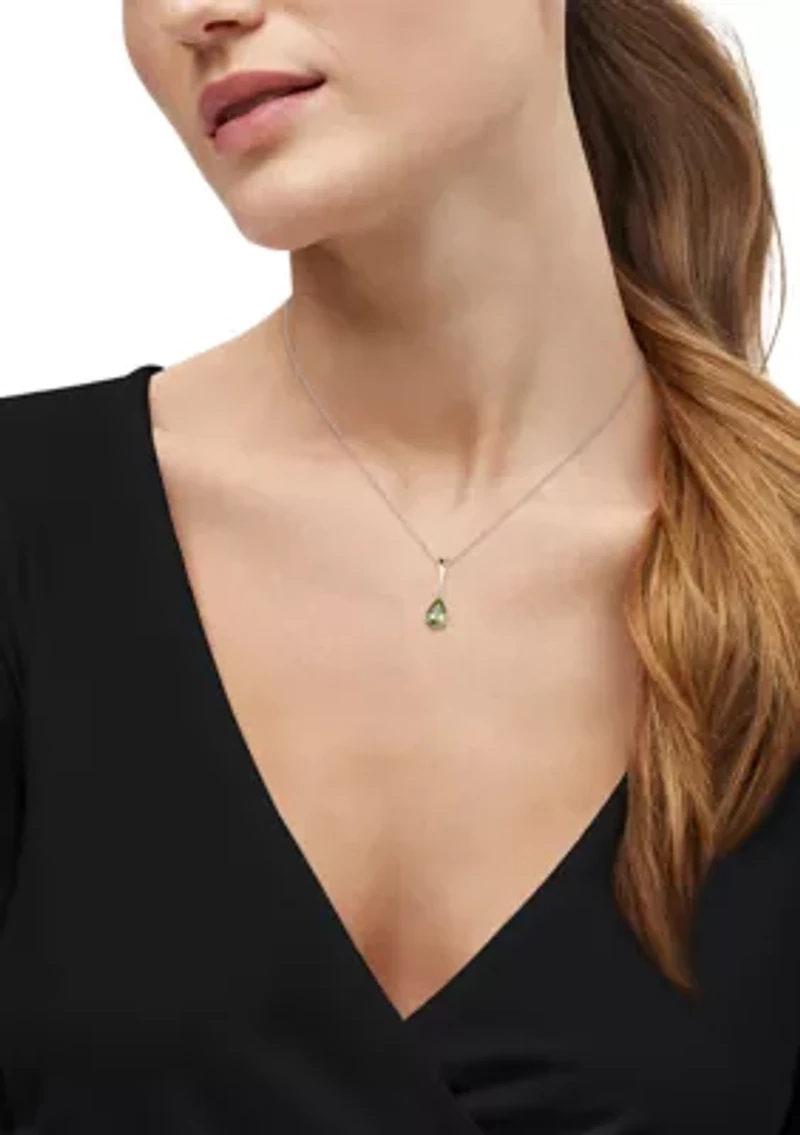 Diamond Accent and Peridot Pendant with 18" Cable Chain  in Sterling Silver