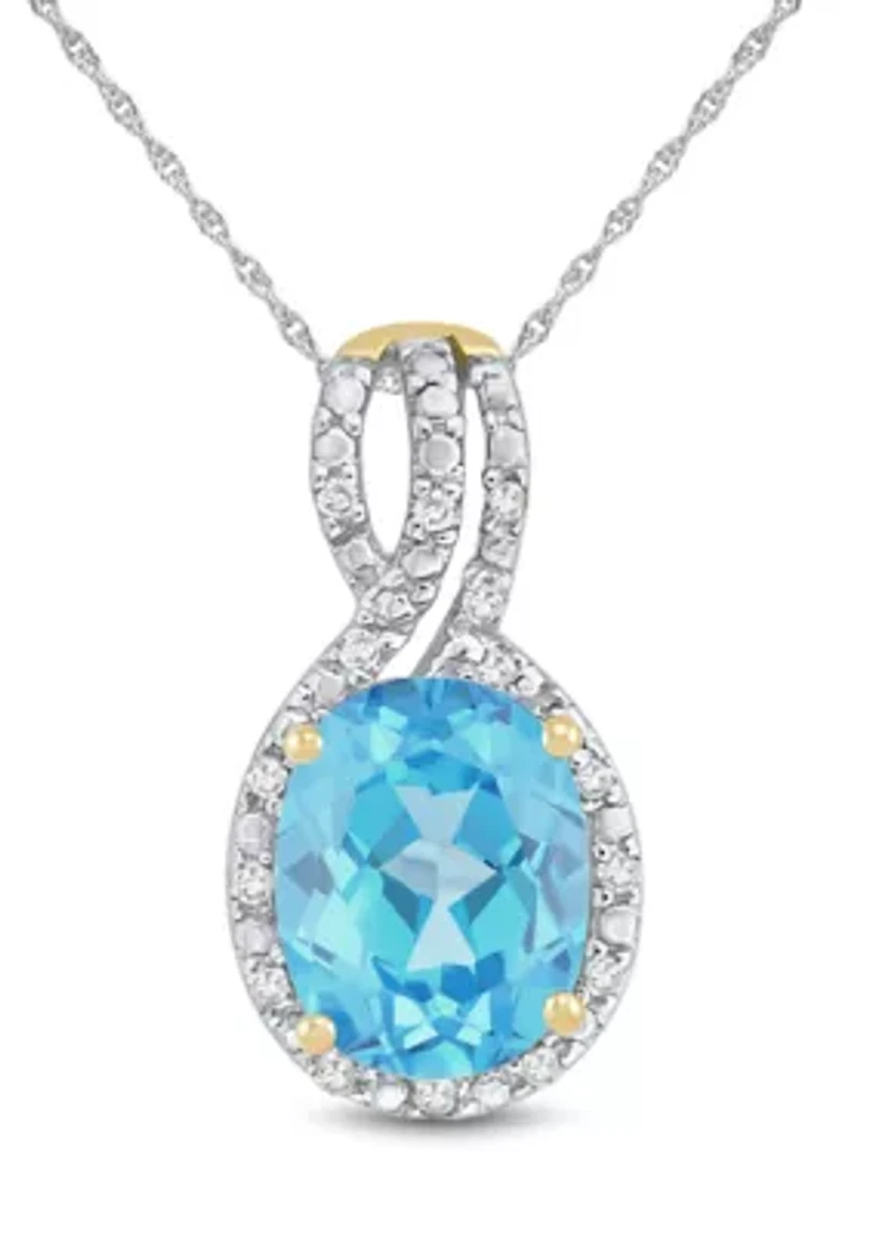 Diamond Accent and Swiss Blue Topaz Pendant with 18" Rope Chain in Sterling Silver