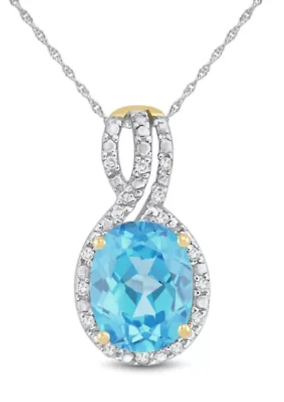 Diamond Accent and Swiss Blue Topaz Pendant with 18" Rope Chain in Sterling Silver