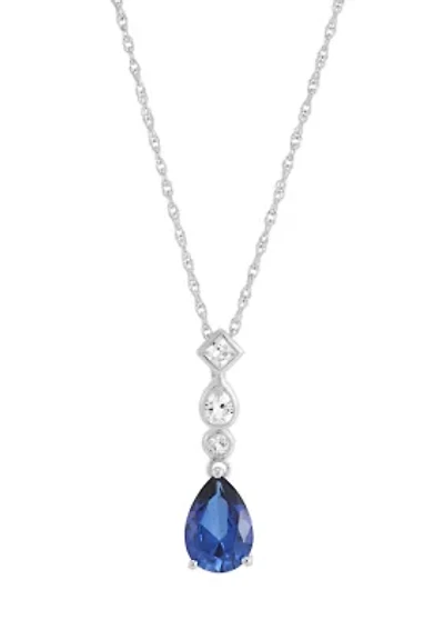 Lab Grown Sapphire and White Sapphire Pendant Necklace with 18" Rope Chain in Sterling Silver