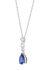 Lab Grown Sapphire and White Sapphire Pendant Necklace with 18" Rope Chain in Sterling Silver
