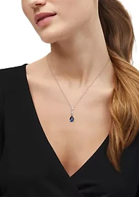 Lab Grown Sapphire and White Sapphire Pendant Necklace with 18" Rope Chain in Sterling Silver