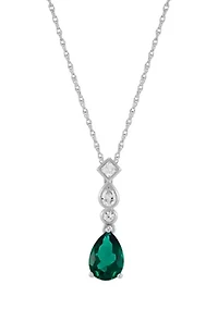 Lab Grown Emerald and and Grown White Sapphire Pendant with 18" Rope Chain in Sterling Silver
