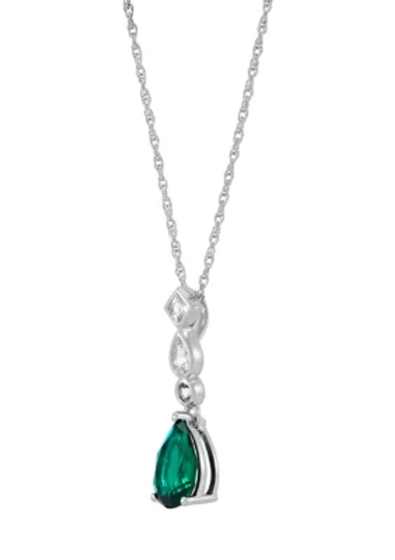 Lab Grown Emerald and and Grown White Sapphire Pendant with 18" Rope Chain in Sterling Silver