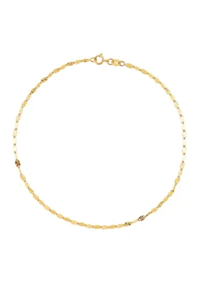 Solid Oval Mirrored Chain Anklet in 14K Yellow Gold