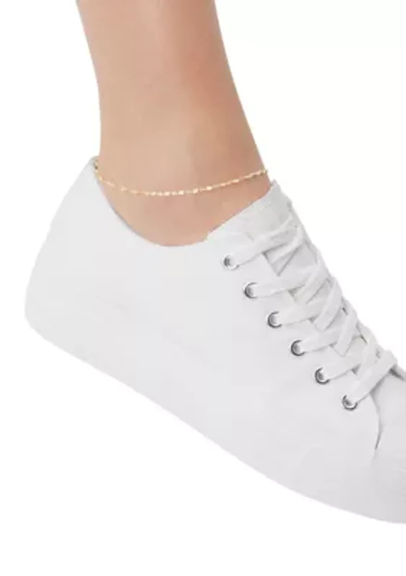 Solid Oval Mirrored Chain Anklet in 14K Yellow Gold