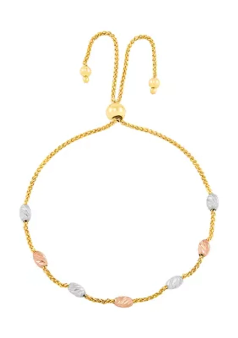 Bolo Oval Bead Station Bracelet in 14K Tri Tone Gold