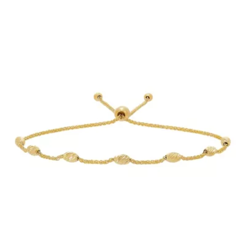 14K Yellow Gold Bead on Wheat Chain Bolo Bracelet