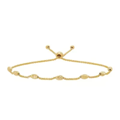 14K Yellow Gold Bead on Wheat Chain Bolo Bracelet