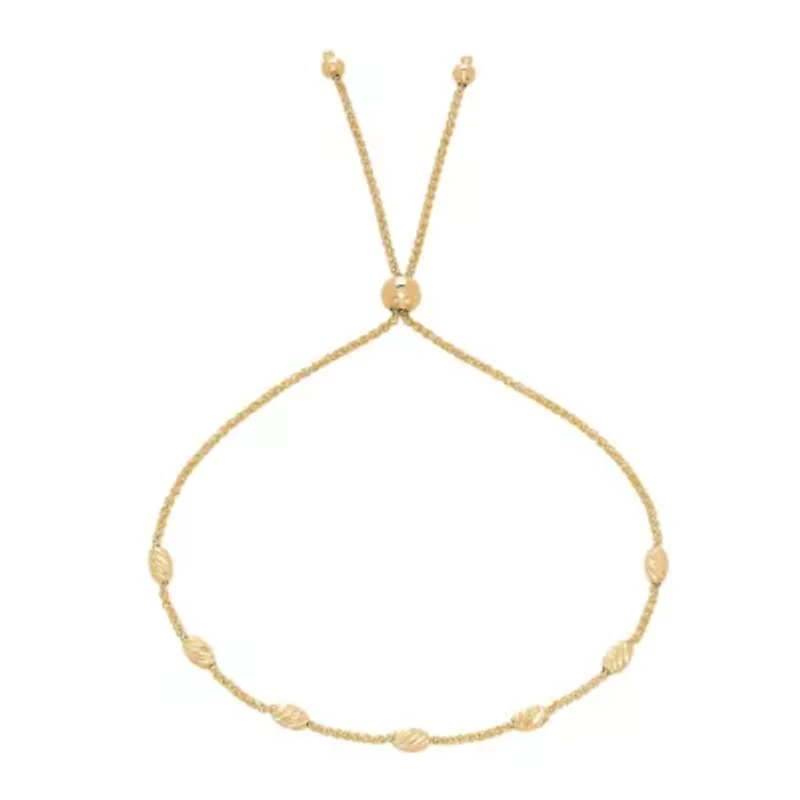 14K Yellow Gold Bead on Wheat Chain Bolo Bracelet