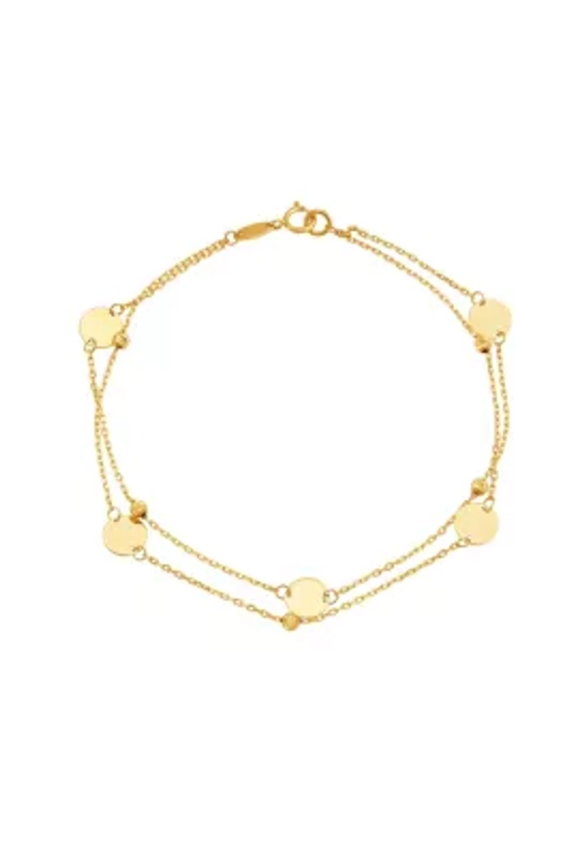 14K Yellow Gold Bead and Disk Two Rows Bracelet