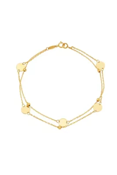 14K Yellow Gold Bead and Disk Two Rows Bracelet