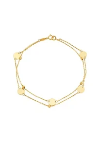 14K Yellow Gold Bead and Disk Two Rows Bracelet