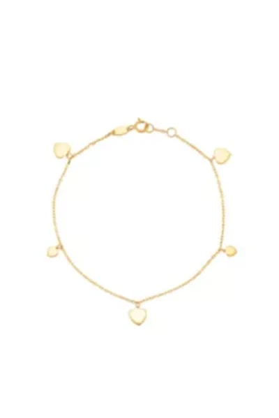 14K Yellow Gold Dangle Heart Bracelet