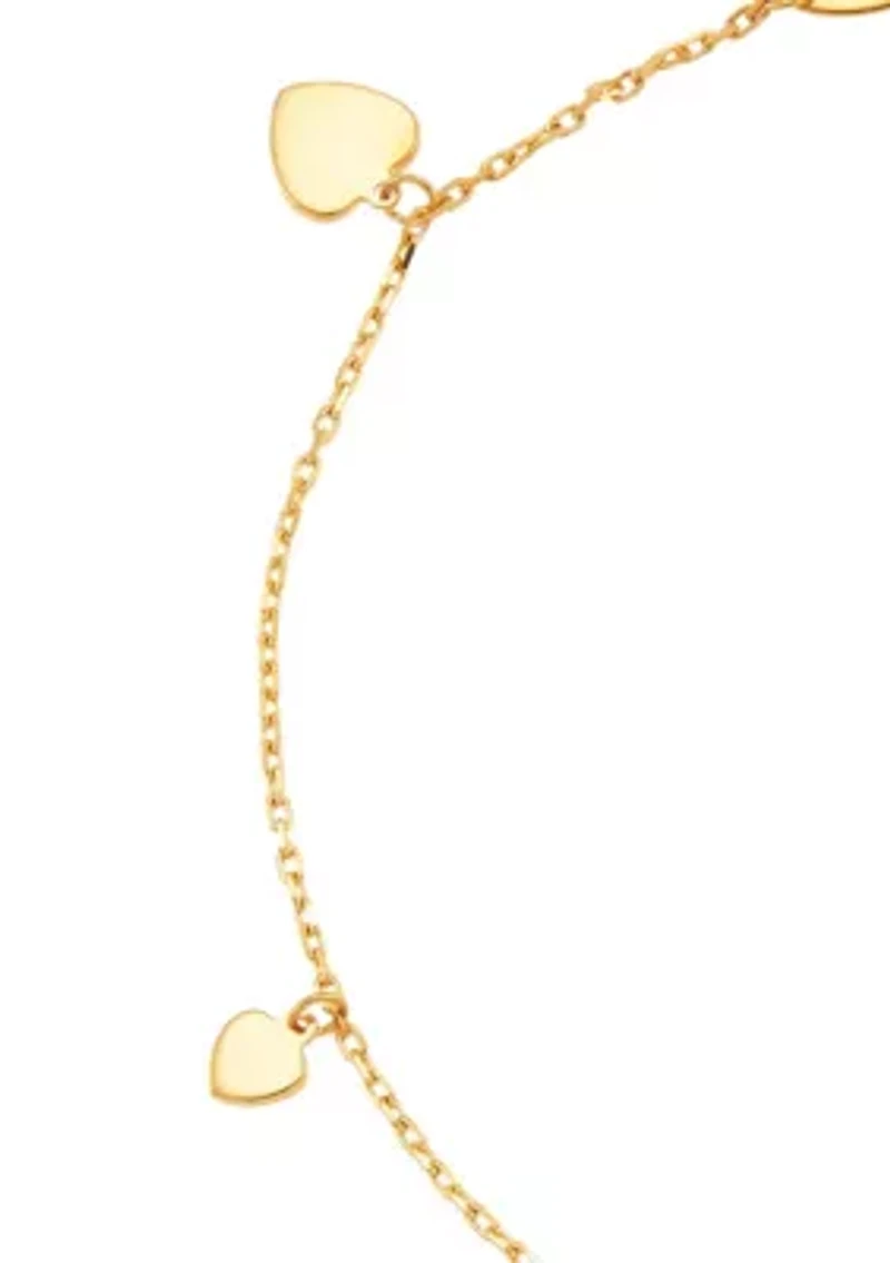 14K Yellow Gold Dangle Heart Bracelet