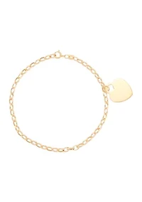 Dangle Flat Heart Bracelet in 14K Yellow Gold