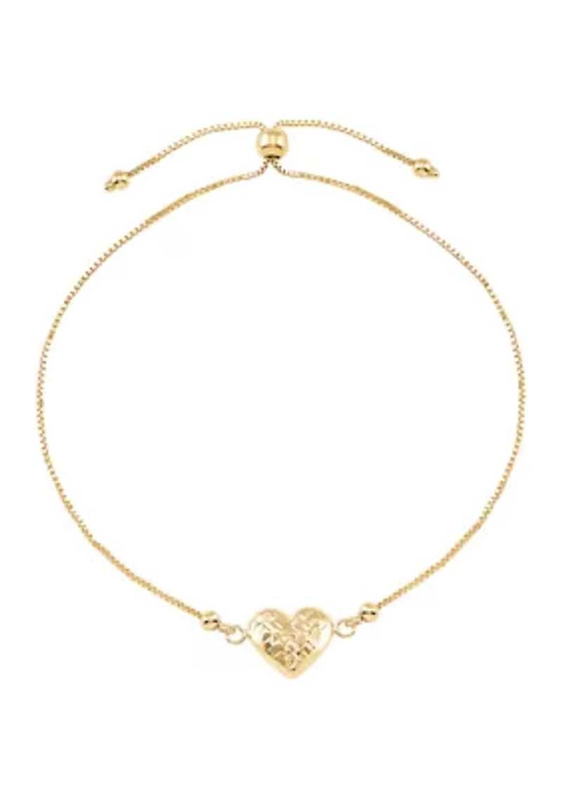 Heart Center Bolo on Box Chain Bracelet in 14K Yellow Gold