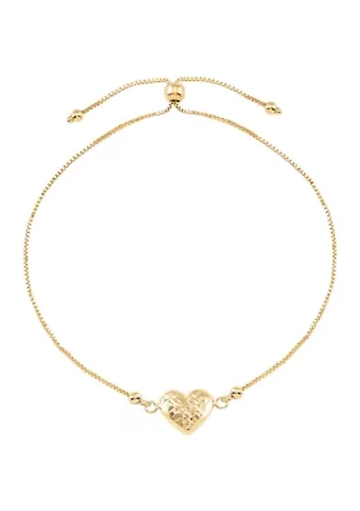 Heart Center Bolo on Box Chain Bracelet in 14K Yellow Gold