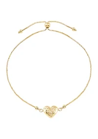 Heart Center Bolo on Box Chain Bracelet in 14K Yellow Gold