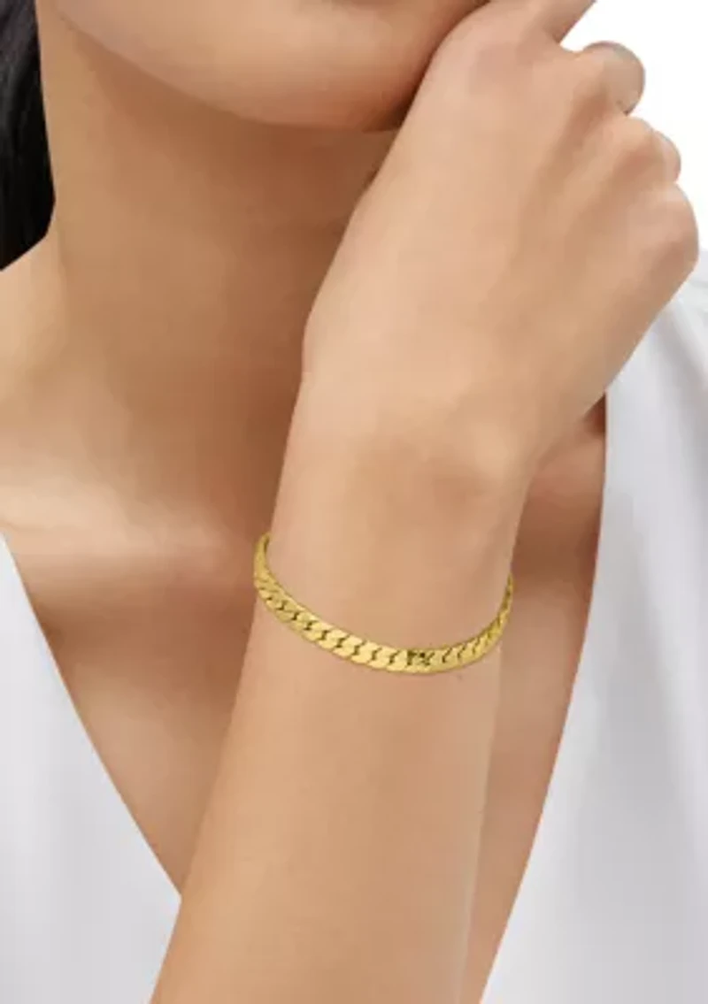 Hollow Flat Cuban Chain Bracelet in 14K Yellow Gold