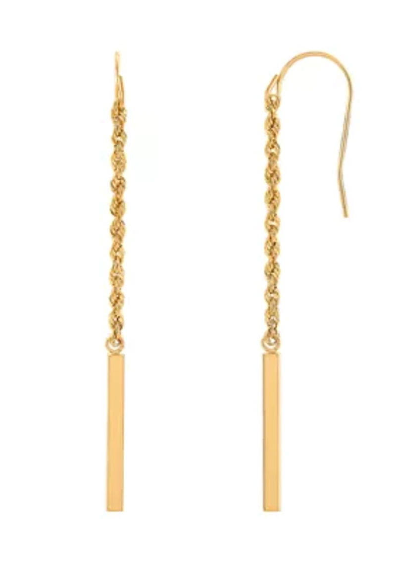 Rope and Square Tubing Dangle Earrings in 14K Yellow Gold