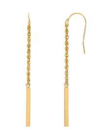 Rope and Square Tubing Dangle Earrings in 14K Yellow Gold