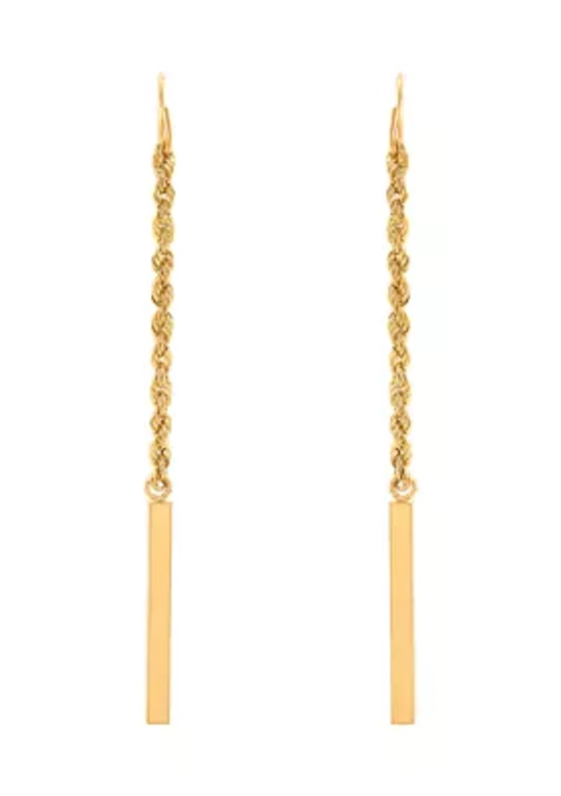 Rope and Square Tubing Dangle Earrings in 14K Yellow Gold