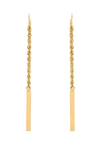 Rope and Square Tubing Dangle Earrings in 14K Yellow Gold