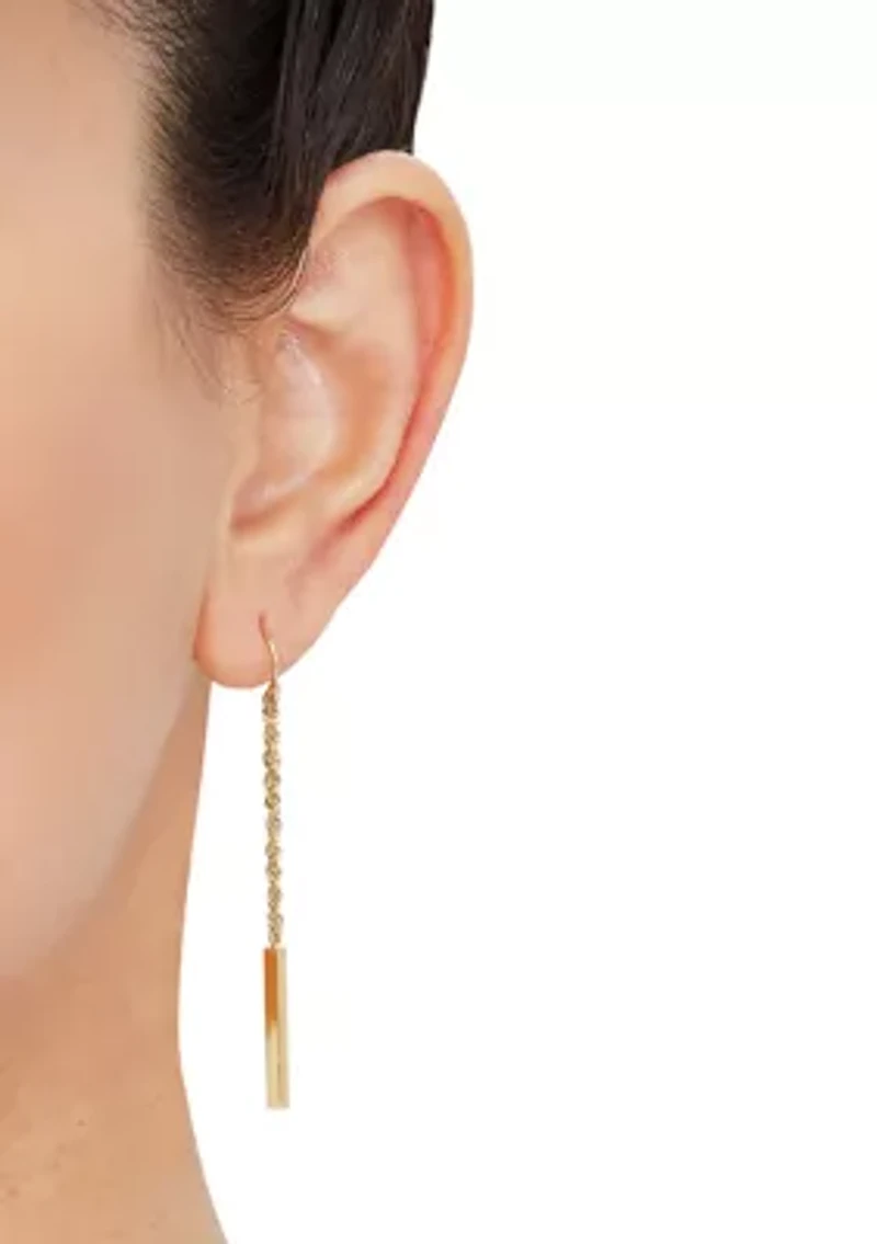 Rope and Square Tubing Dangle Earrings in 14K Yellow Gold