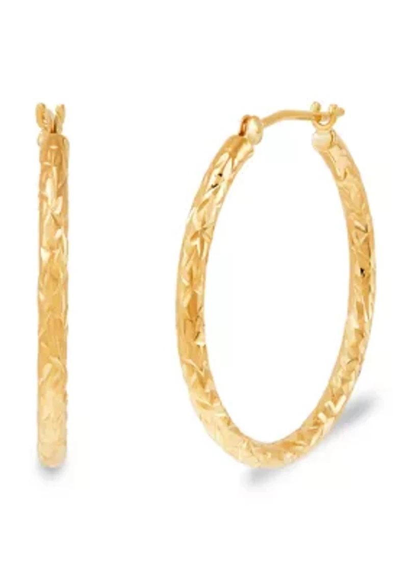 Crystal Cut Tube Hoop Earrings in 14K Yellow Gold
