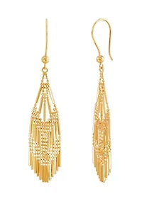 Beaded Fantasy Multi Row Dangle Earrings in 14K Yellow Gold