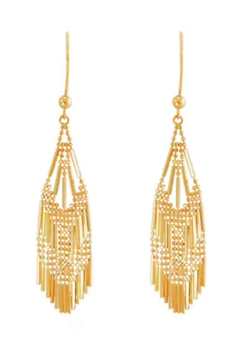 Beaded Fantasy Multi Row Dangle Earrings in 14K Yellow Gold