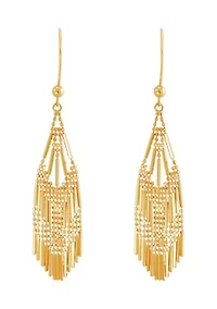 Beaded Fantasy Multi Row Dangle Earrings in 14K Yellow Gold