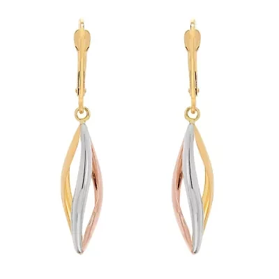 14K Yellow and White and Rose Gold Marquise Drop Earrings