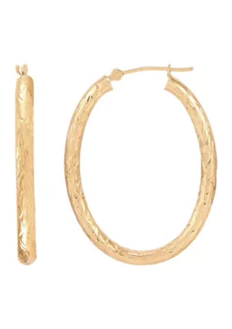 Crystal Cut Oval Tube Hoop Earrings in 14K Yellow Gold